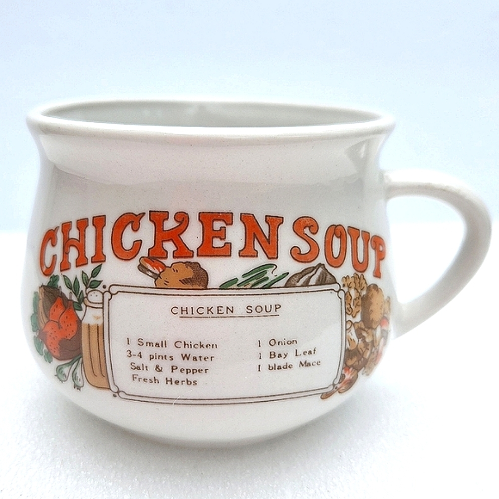 Vintage Ceramic Chicken Soup Recipe Bowl Cup Mug Granny Core Cottage Core
